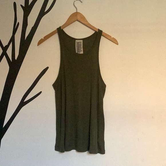 Free People flowy army green ribbed tank - Picture 2 of 6